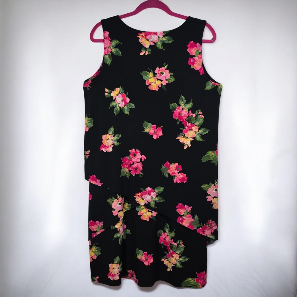 Susan Graver Dress Black Floral Print Sleeveless Layered Midi Women Medium Boho - Picture 2 of 8